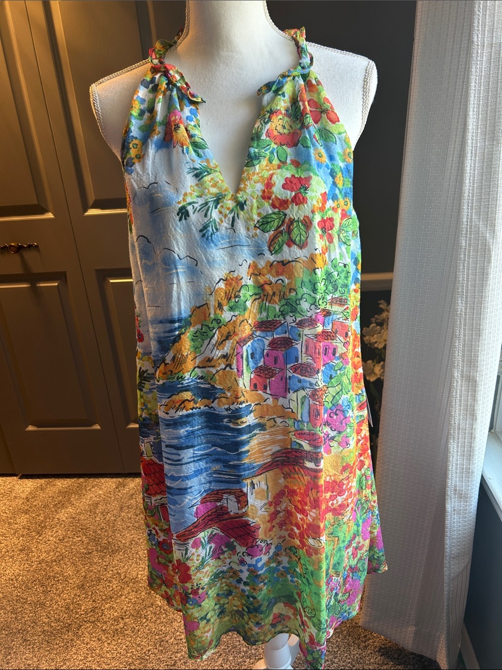 London Times Multicolor Coastal Floral Halter Mini Dress